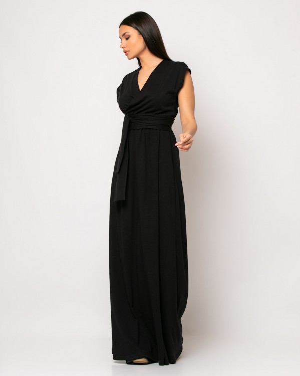 Φόρεμα maxi φάκελος με ζώνη στη μέση Μαύρο 