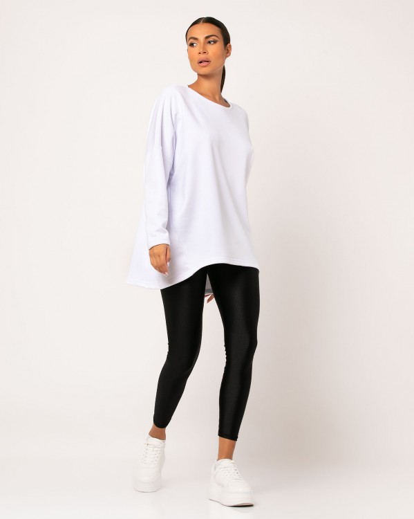 Μπλούζα φούτερ μακρυμάνικη oversized με λοξές ραφές Λευκό 