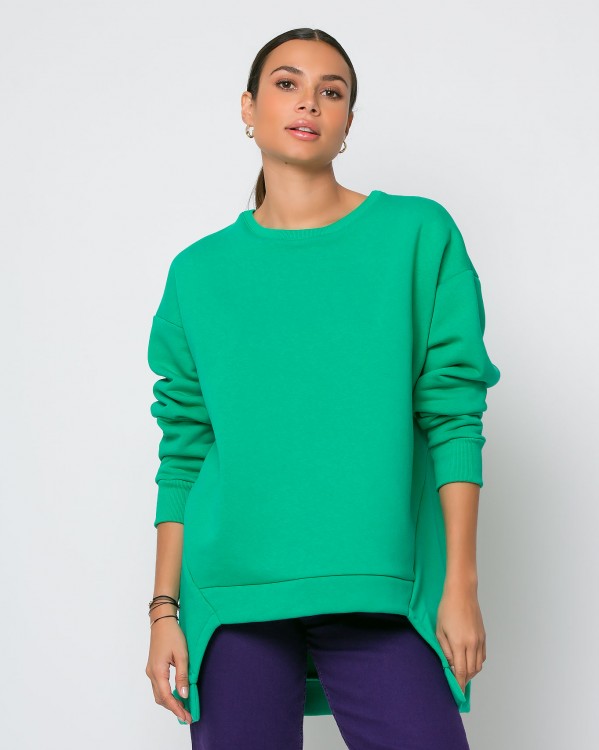 Μπλούζα φούτερ χνούδι oversized με κόψιμο μπροστά Πράσινο
