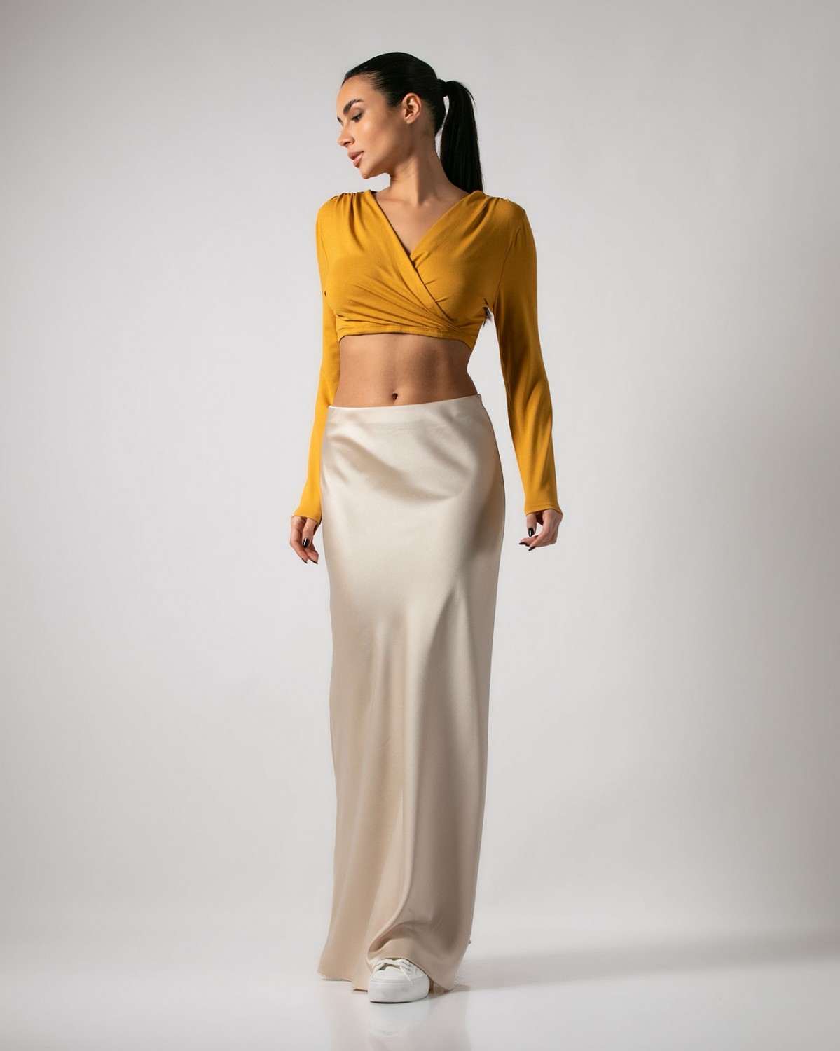 Crop top κρουαζέ Μουσταρδί 