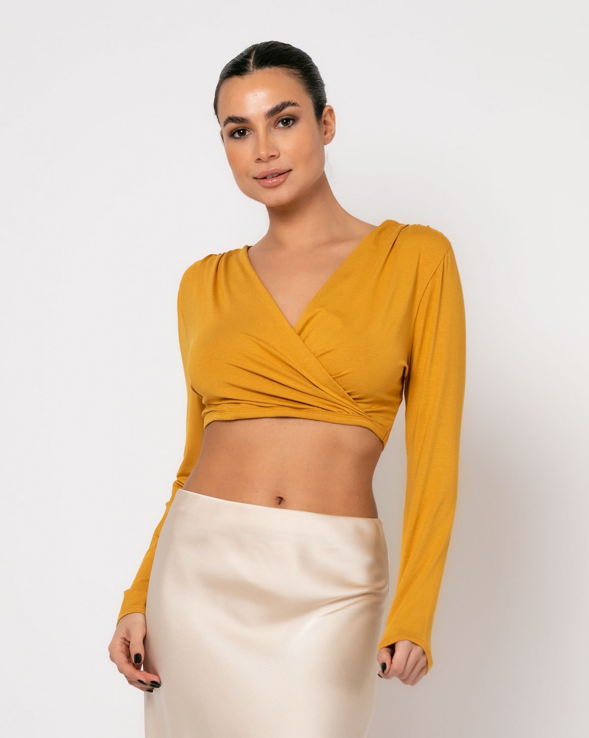 Crop top κρουαζέ Μουσταρδί 