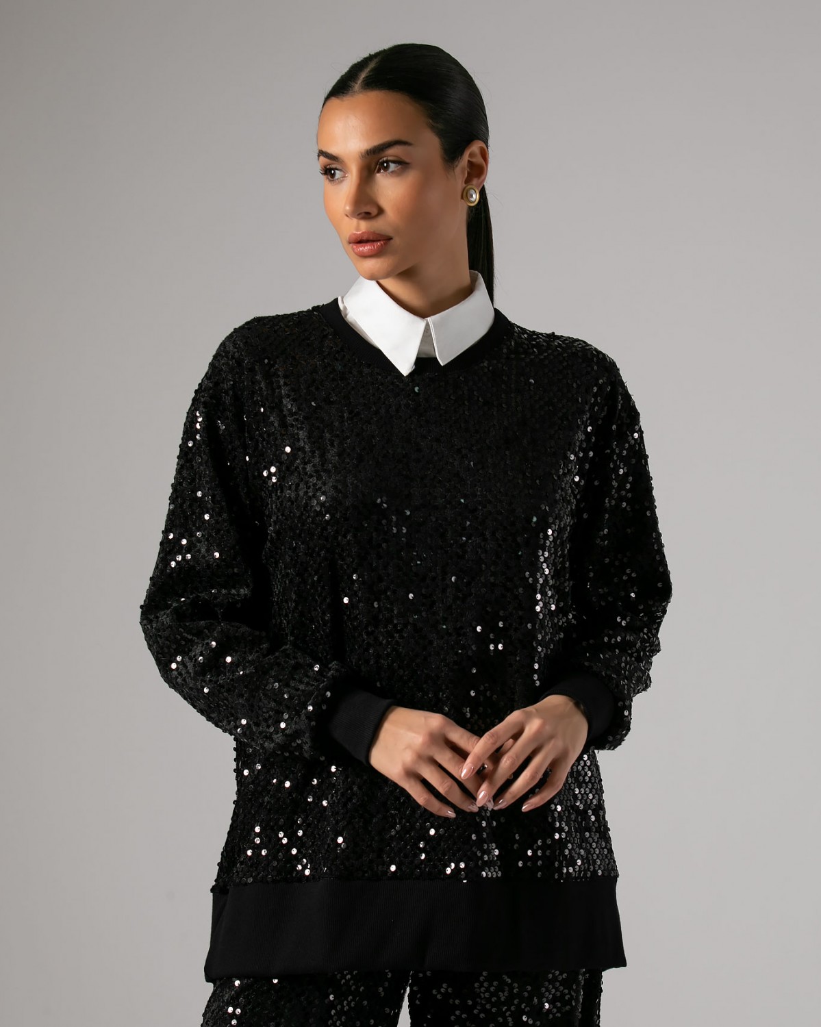 Μπλούζα μακρυμάνικη με παγιέτες Μαύρο 