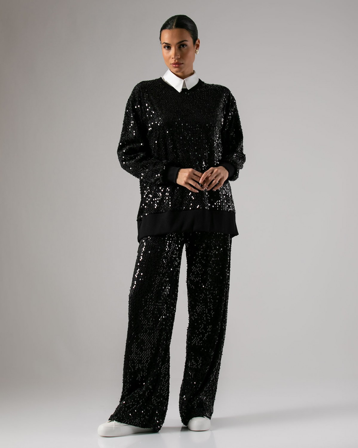 Μπλούζα μακρυμάνικη με παγιέτες Μαύρο 
