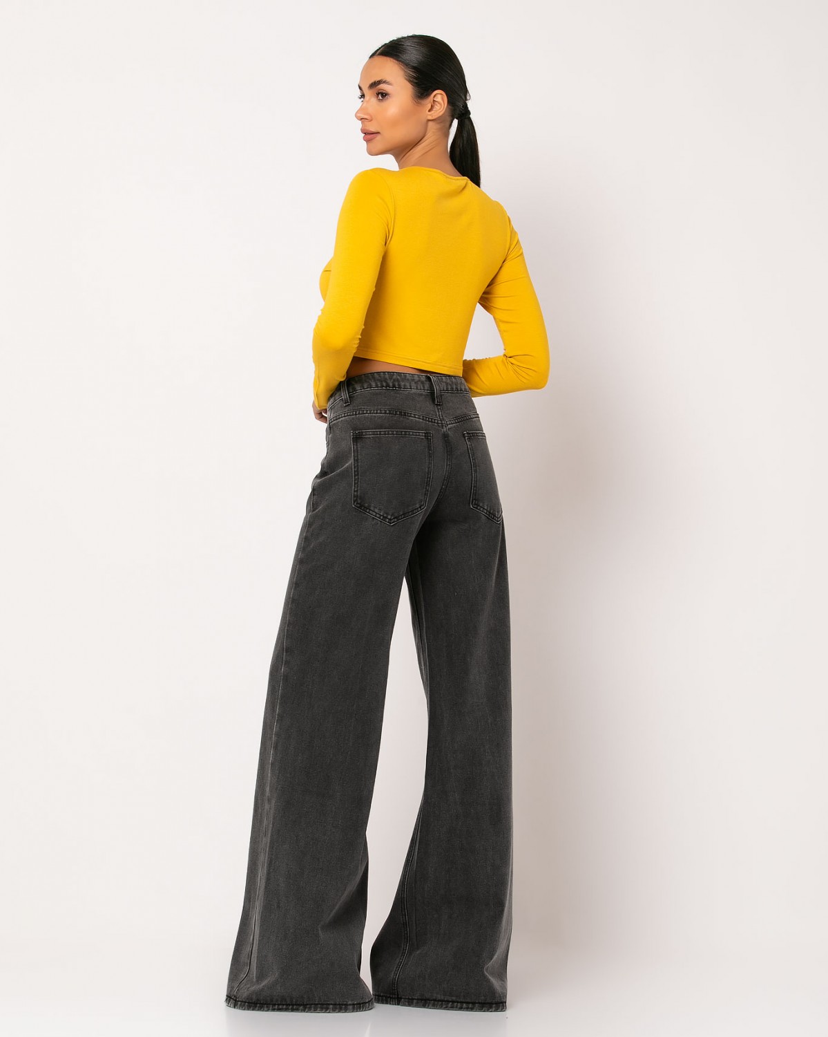 Μπλούζα μακρυμάνικη crop top Μουσταρδί