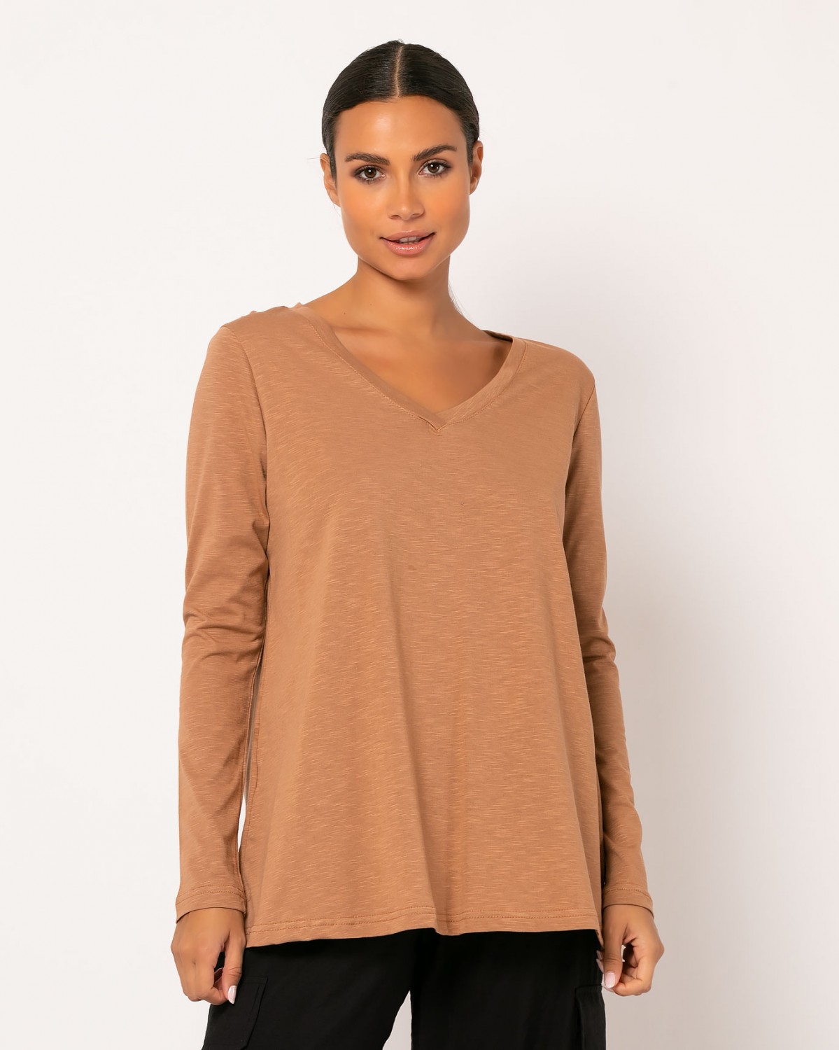 Μπλούζα βαμβακερή με "V" μακρυμάνικη Πούρο