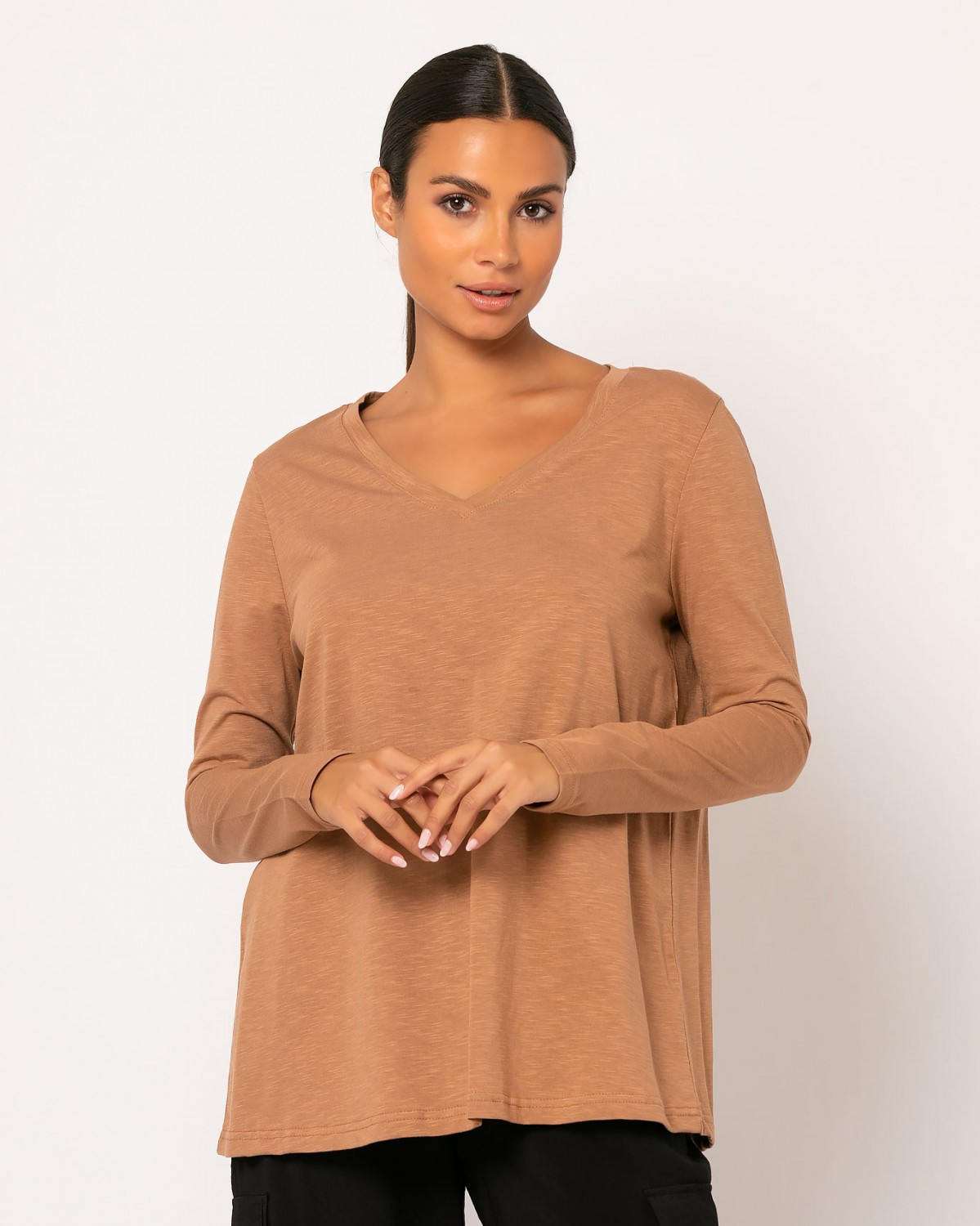 Μπλούζα βαμβακερή με "V" μακρυμάνικη Πούρο