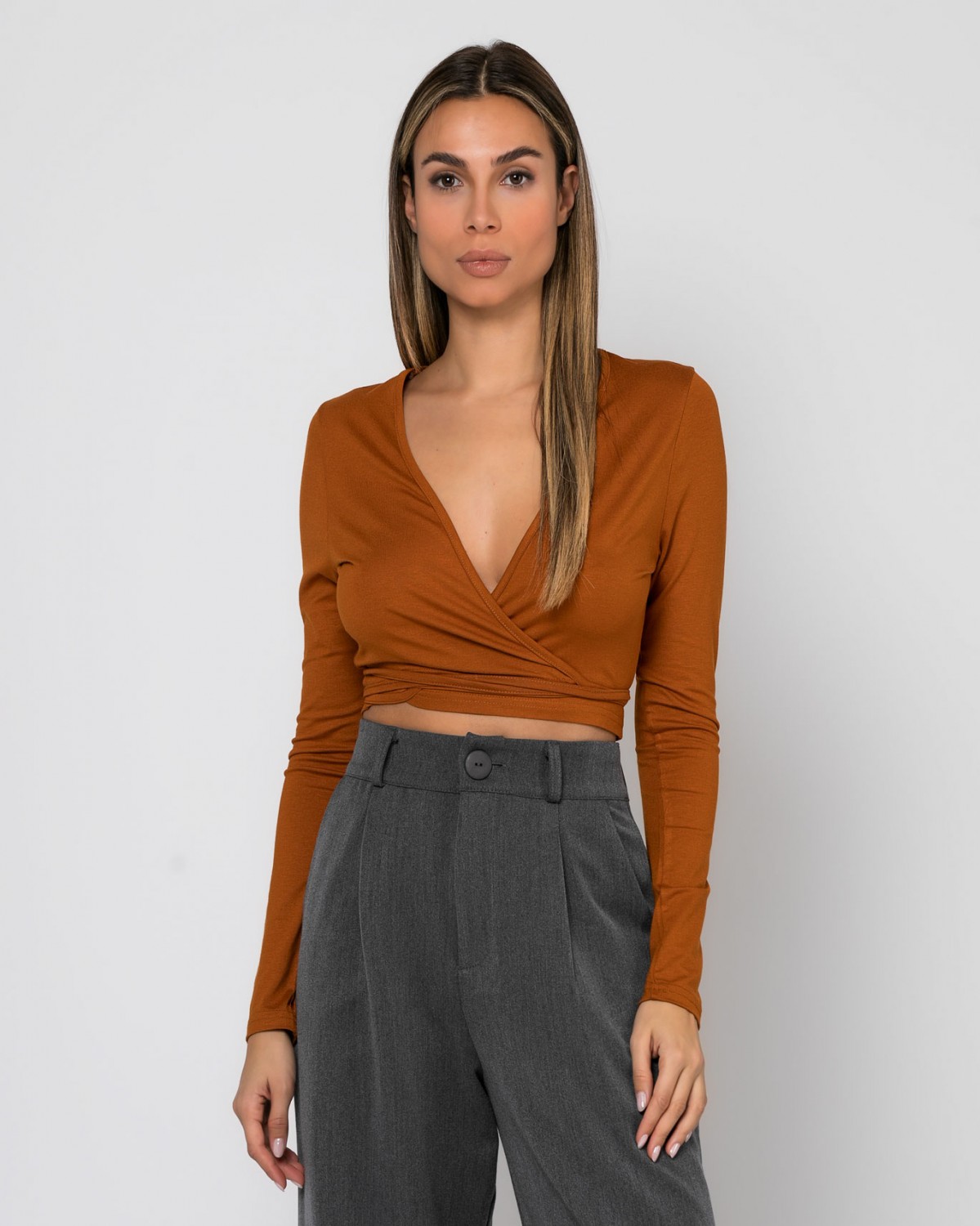 Top μακρυμάνικο κοντό φάκελος Κανέλα 