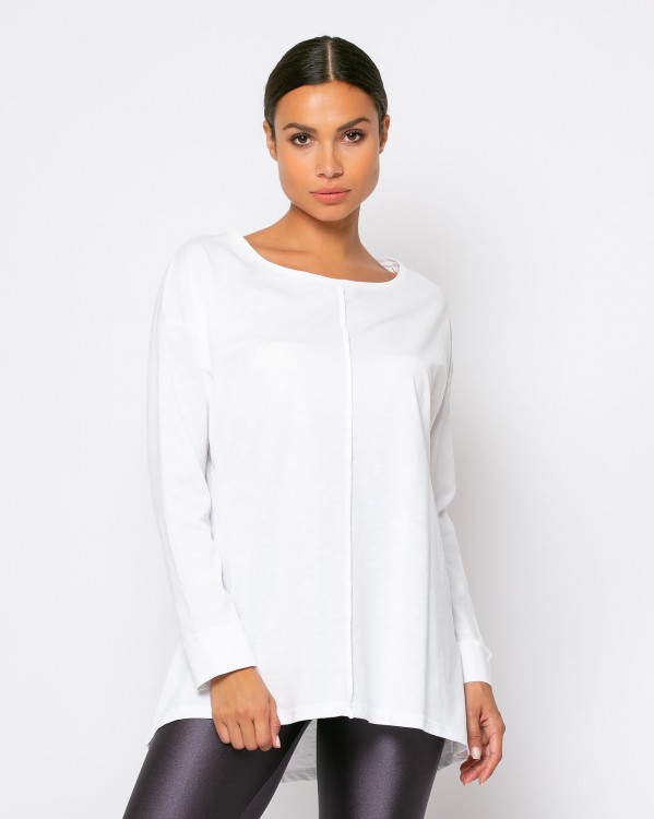 Μπλούζα φούτερ αχνούδιαστο μακρυμάνικη με ραφή μπροστά Λευκό 