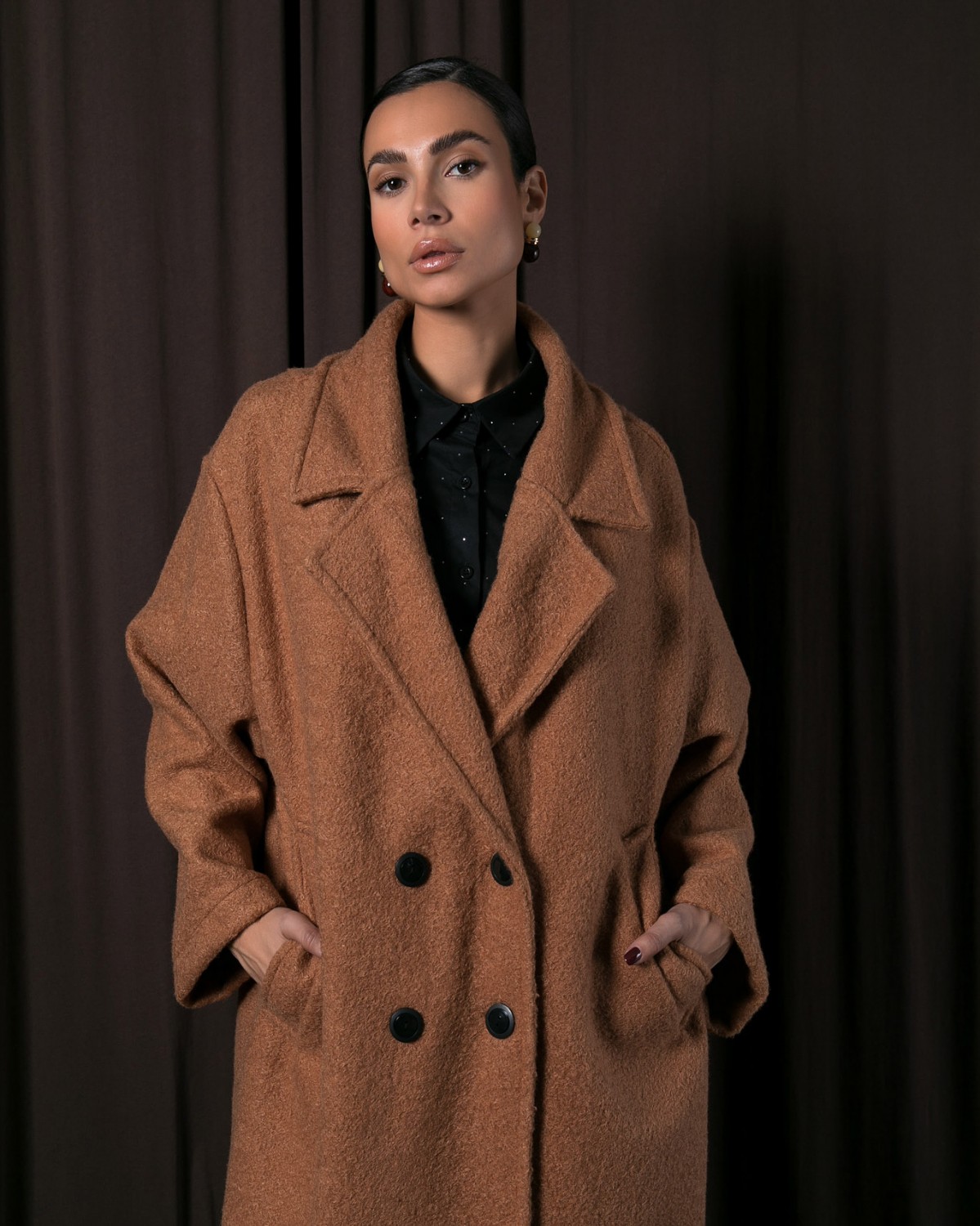 Παλτό μακρυμάνικο oversized Camel