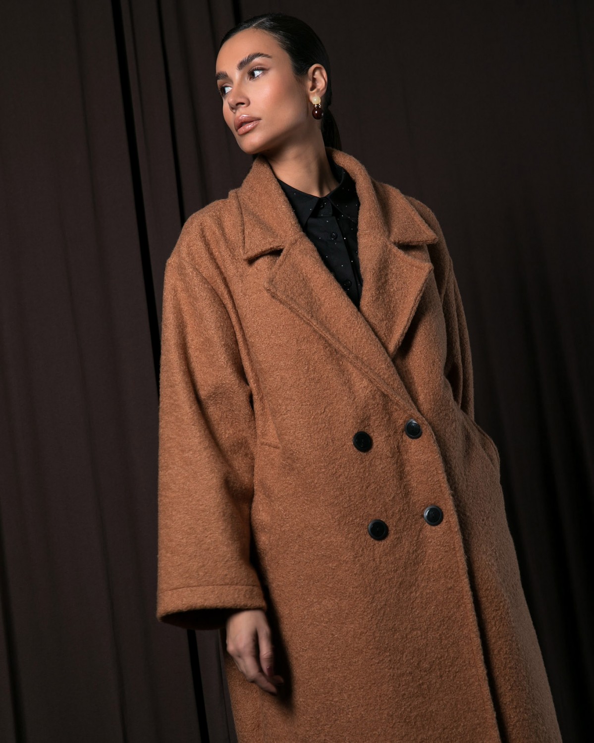 Παλτό μακρυμάνικο oversized Camel