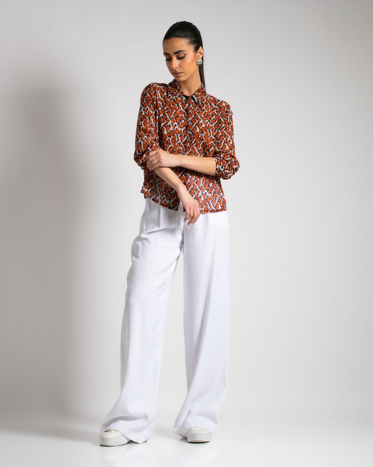 Πουκάμισο εμπριμέ με σούρα στη μέση Κεραμιδί   