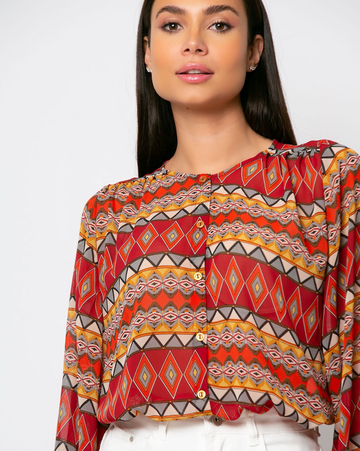 Πουκάμισο εμπριμέ Μπορντώ - Μουσταρδί 