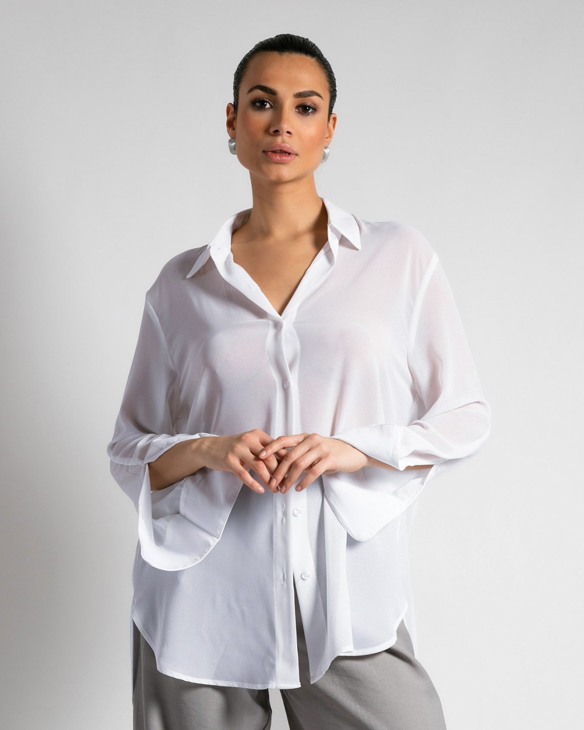 Πουκάμισο μακρυμάνικο ζορζέτα Λευκό 