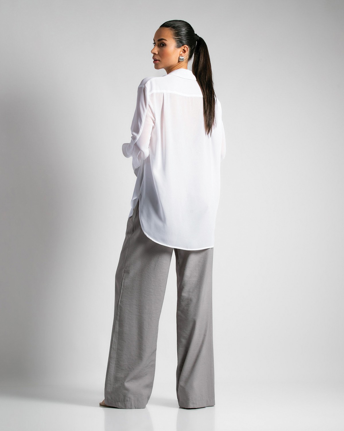 Πουκάμισο μακρυμάνικο ζορζέτα Λευκό 