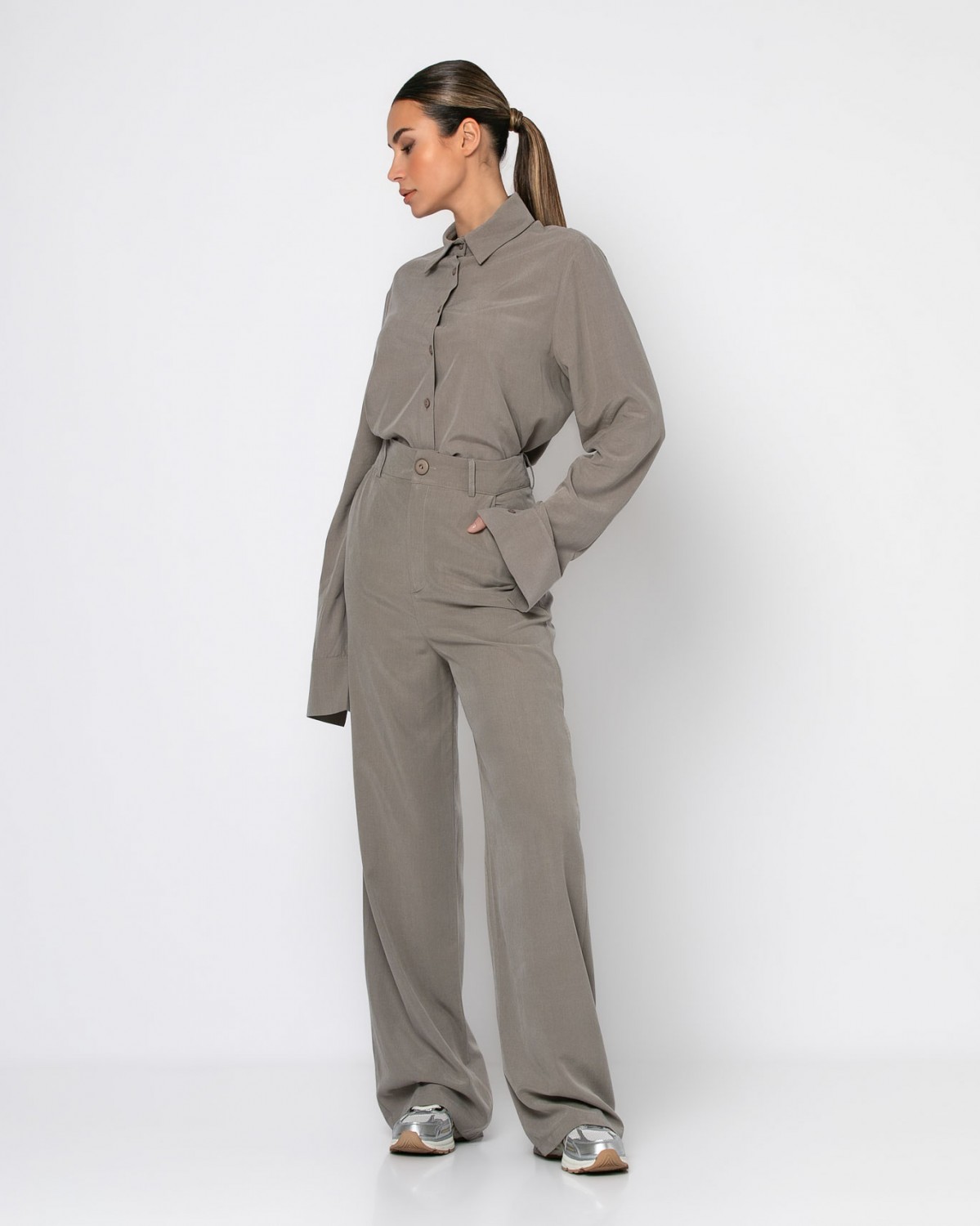 Πουκάμισο μακρυμάνικο Μπεζ του πάγου 