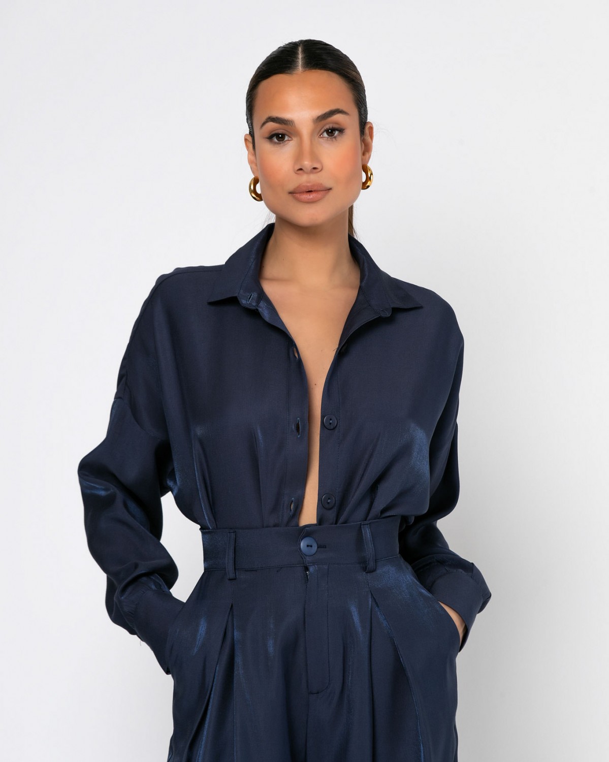 Πουκάμισο μακρυμάνικο με κουφόπιετα στην πλάτη Navy