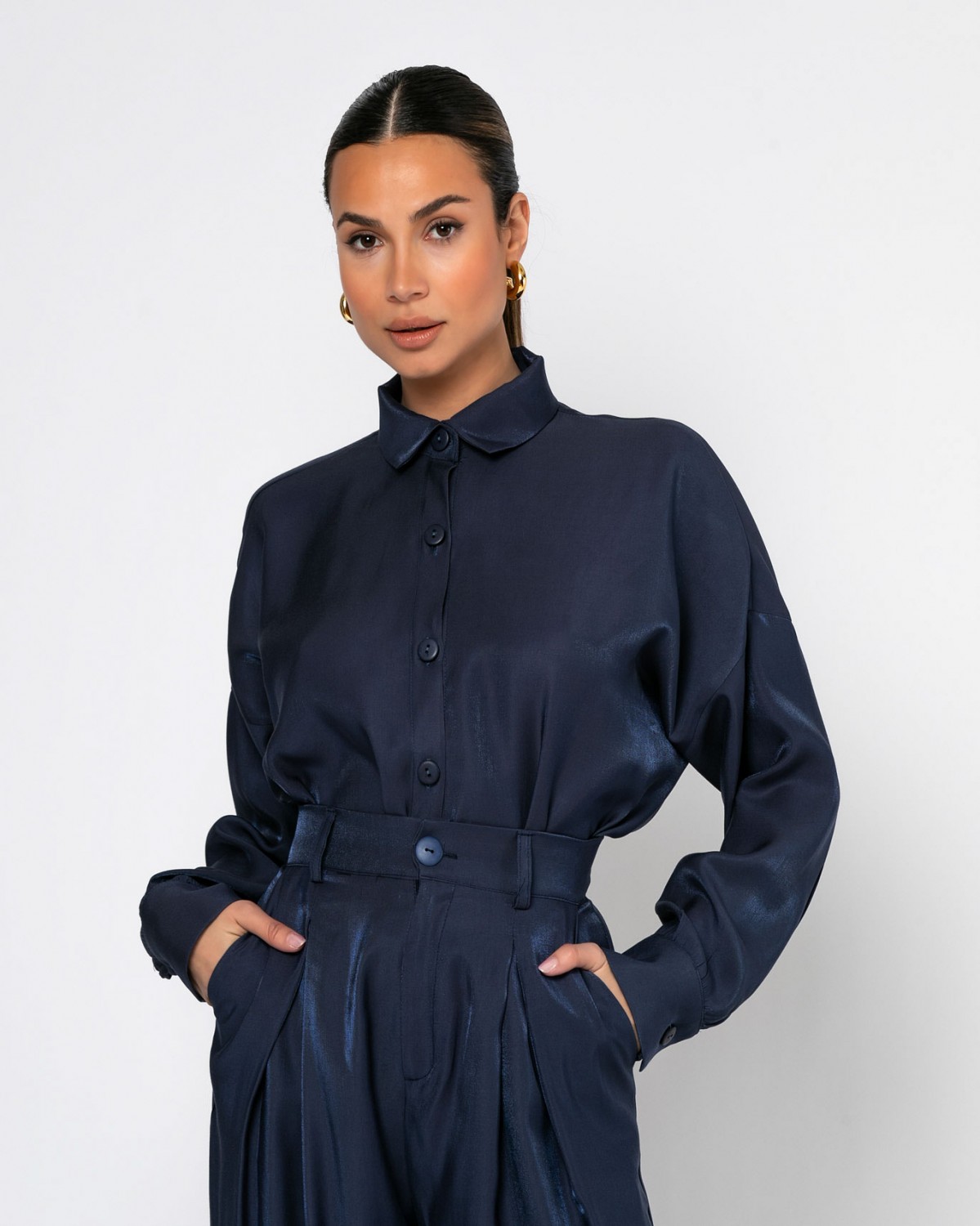 Πουκάμισο μακρυμάνικο με κουφόπιετα στην πλάτη Navy