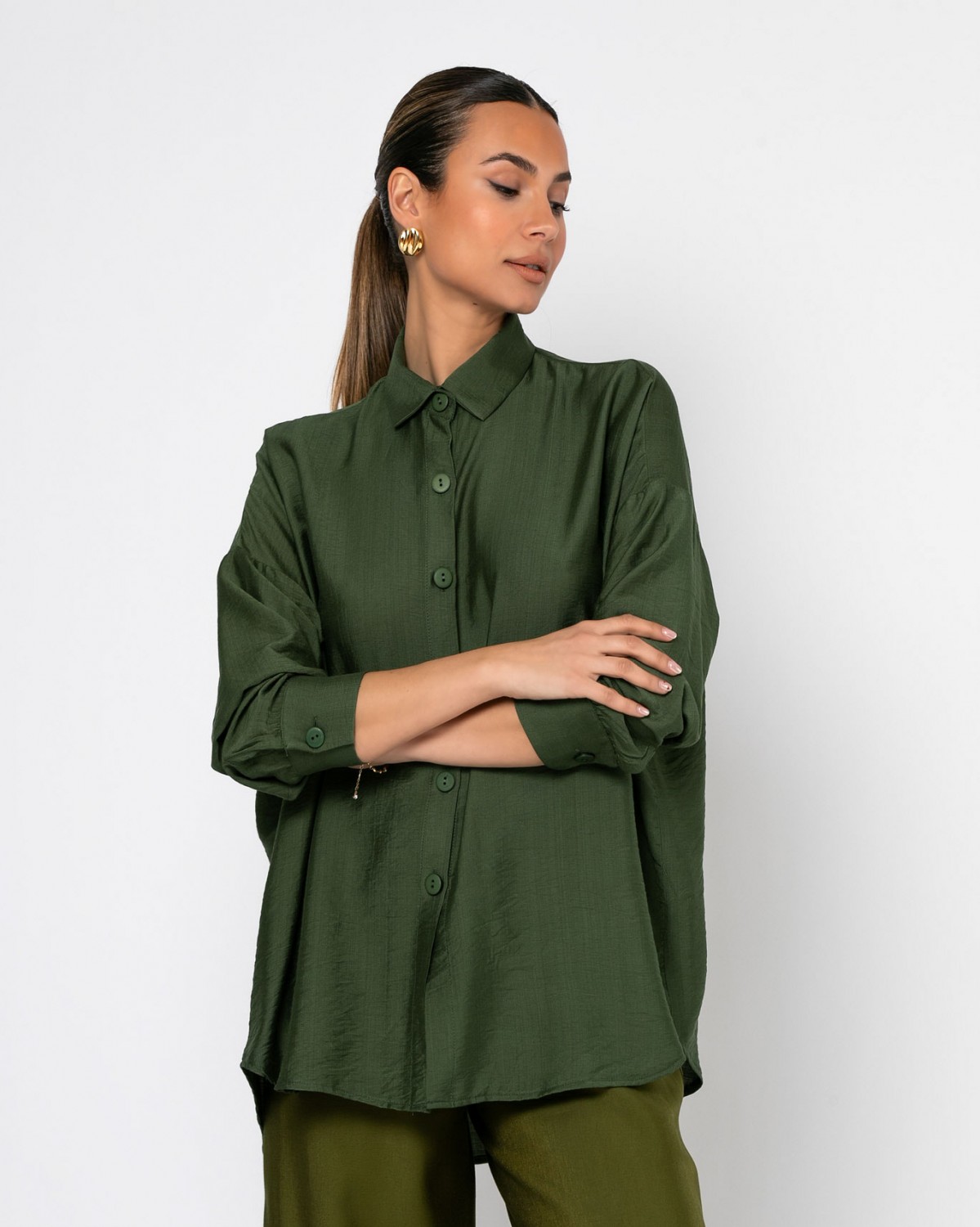 Πουκάμισο μακρυμάνικο με κουφόπιετα στην πλάτη Πράσινο 