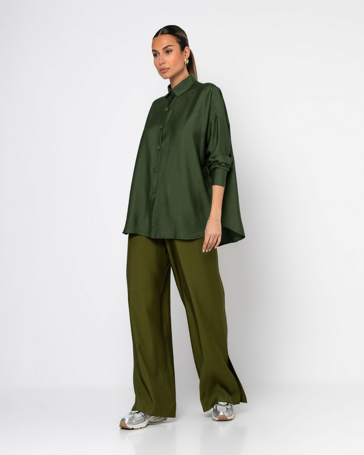 Πουκάμισο μακρυμάνικο με κουφόπιετα στην πλάτη Πράσινο 