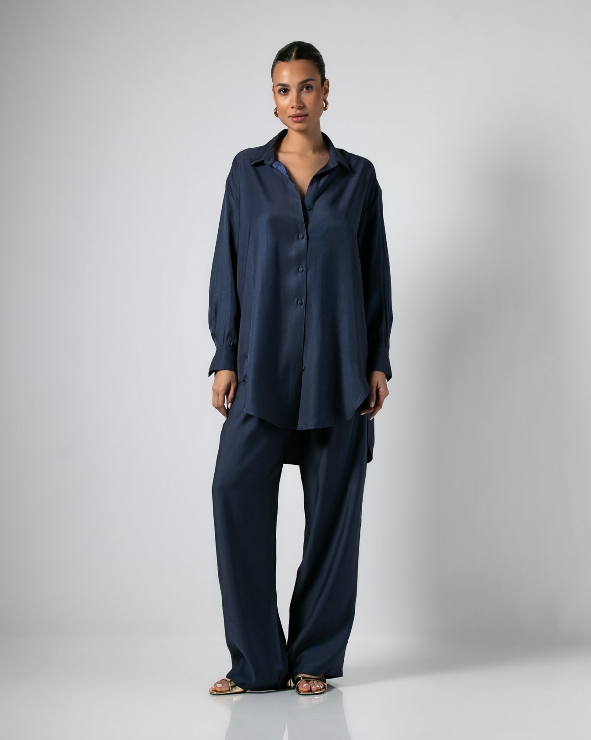 Πουκάμισο μακρυμάνικο με πιέτες στην πλάτη Navy