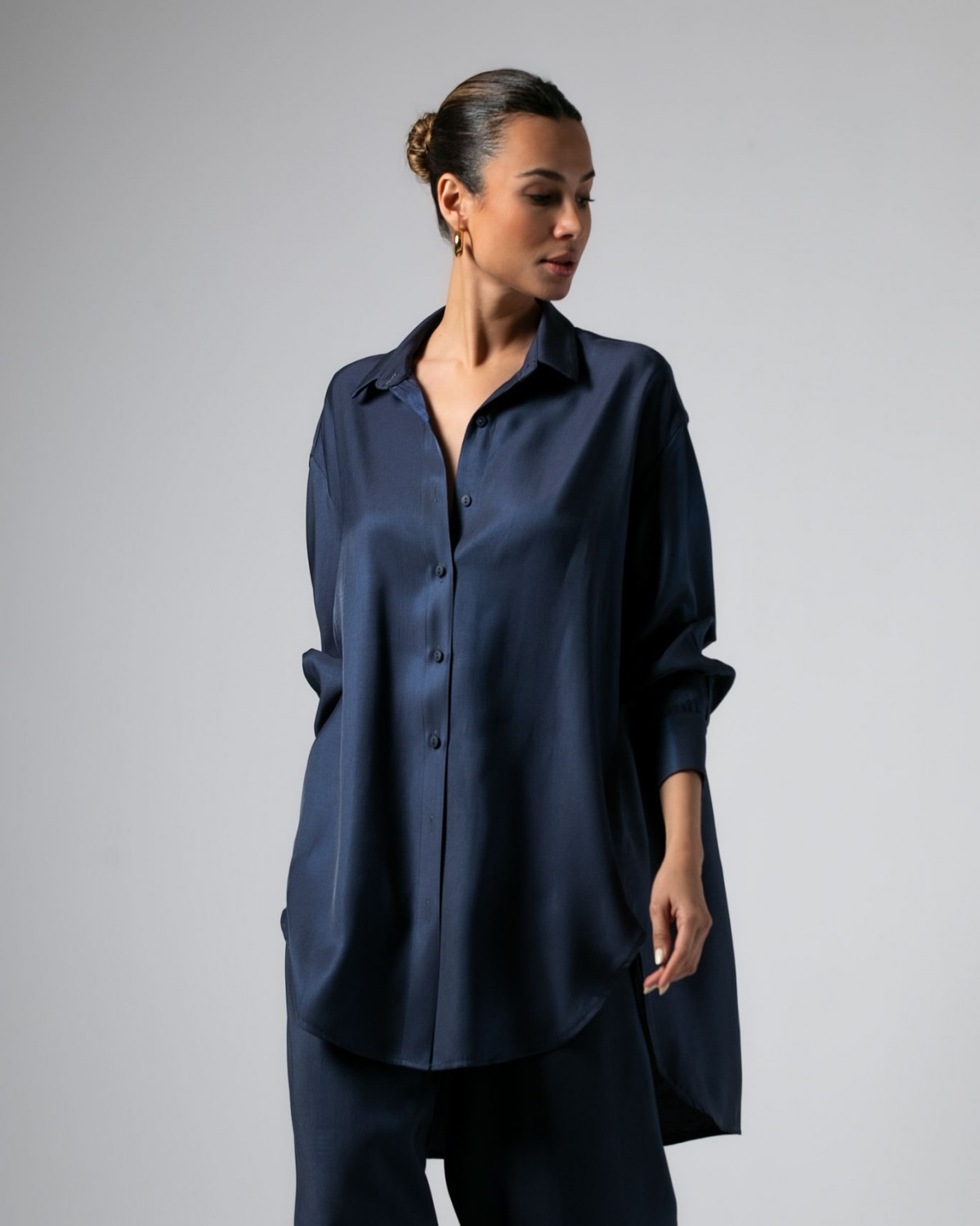 Πουκάμισο μακρυμάνικο με πιέτες στην πλάτη Navy
