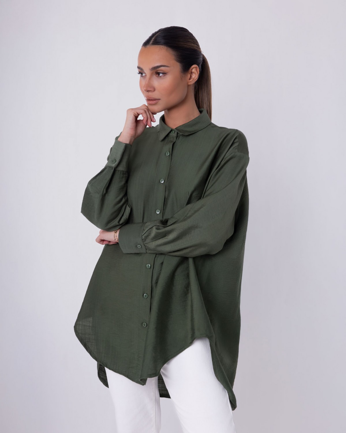 Πουκάμισο μακρυμάνικο oversized με πιέτες στην πλάτη Πράσινο