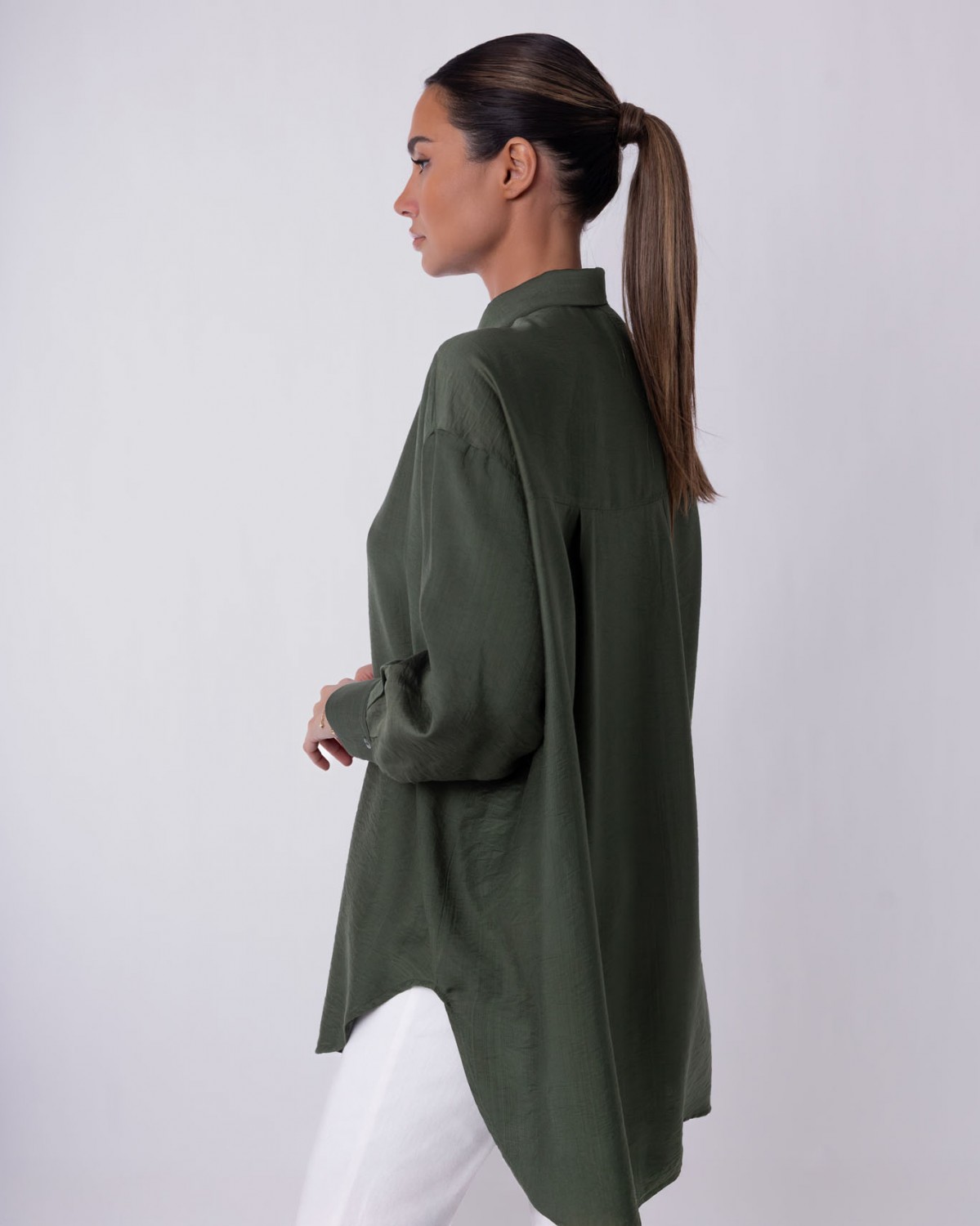 Πουκάμισο μακρυμάνικο oversized με πιέτες στην πλάτη Πράσινο