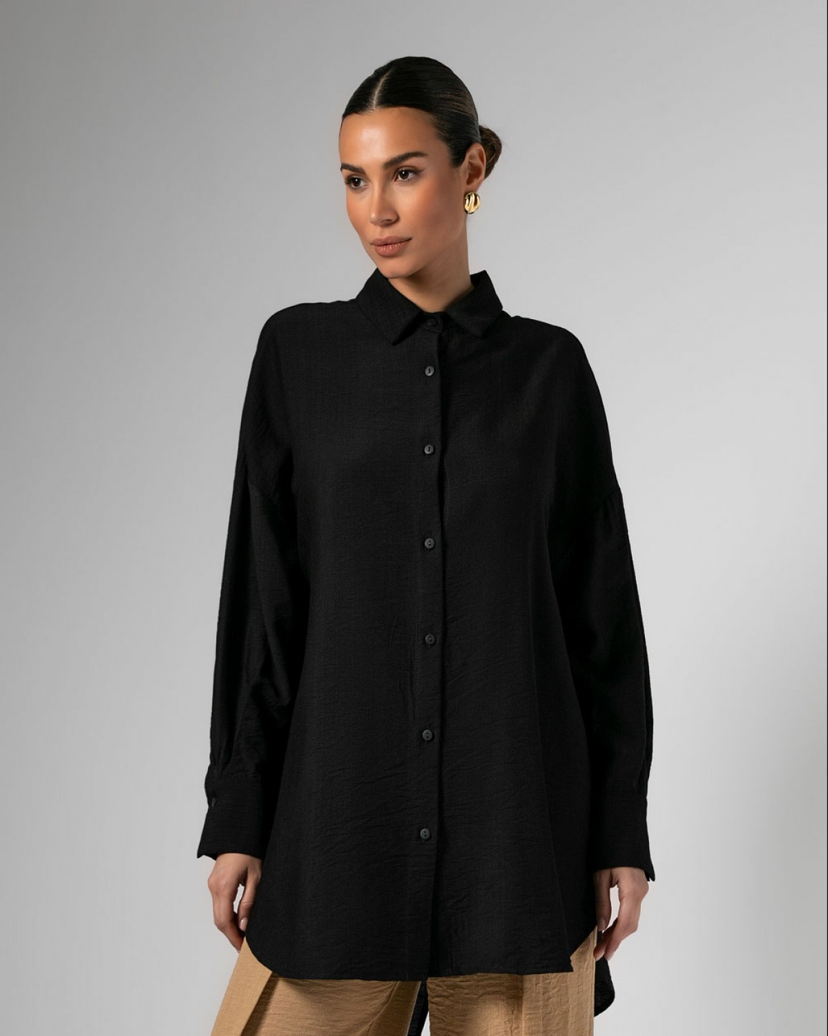 Πουκάμισο Oversized μακρυμάνικο με άνοιγμα στην πλάτη Black