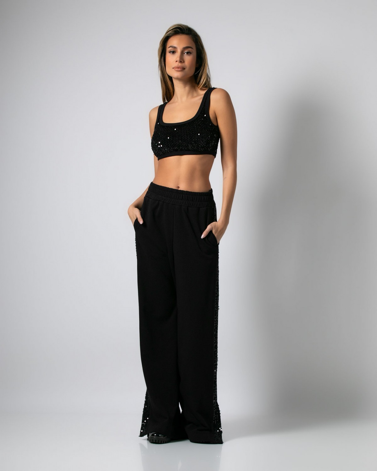 Μπλούζα top παγιέτα με ριπ Μαύρο 