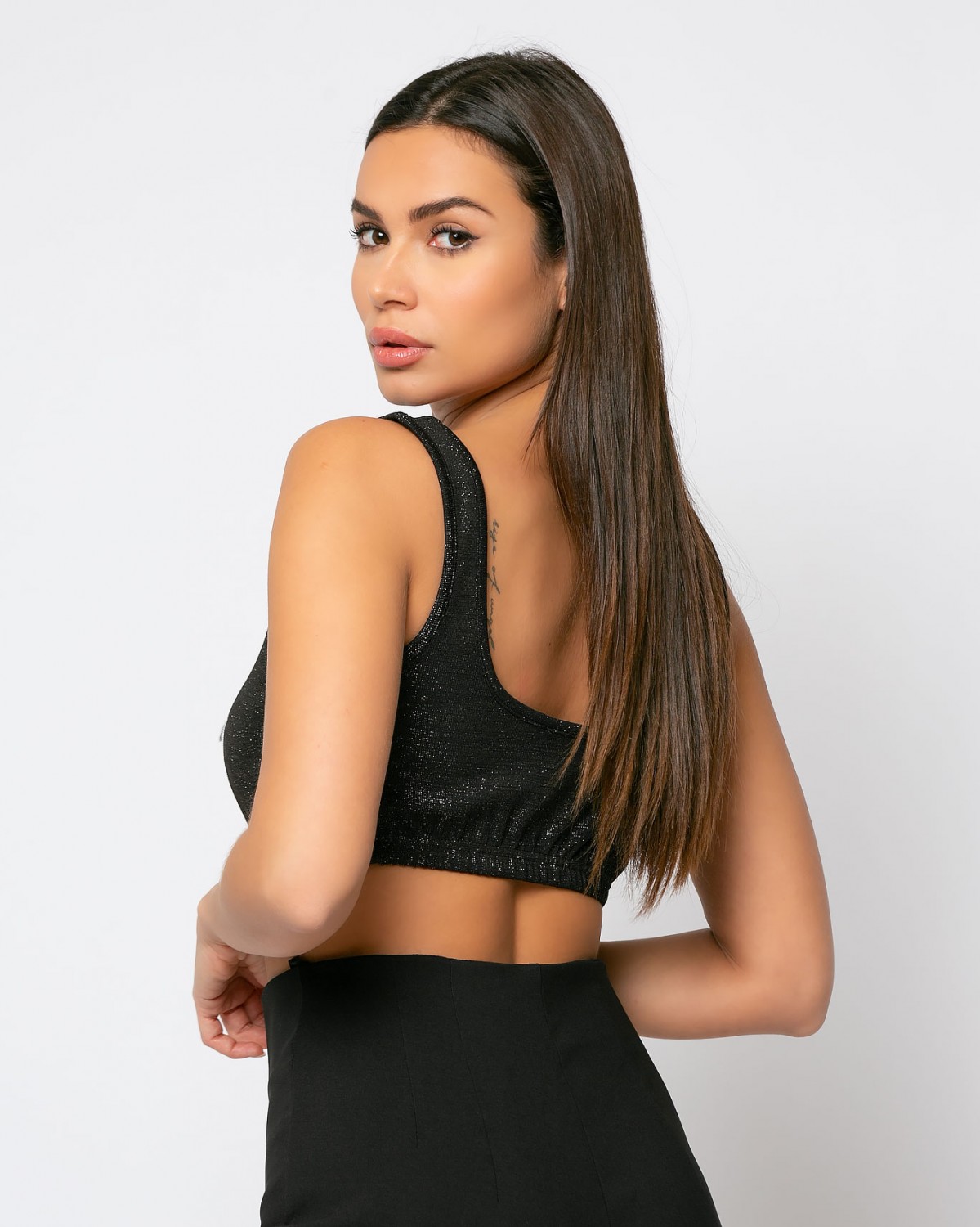 Crop top λούρεξ με λάστιχο στο τελείωμα Μαύρο 