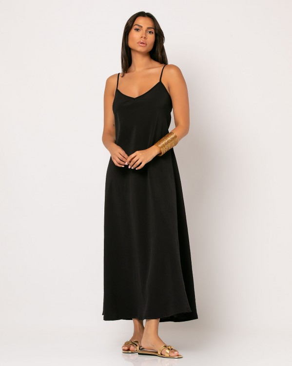 Φόρεμα "V" 3/4 με λεπτή ράντα Μαύρο 