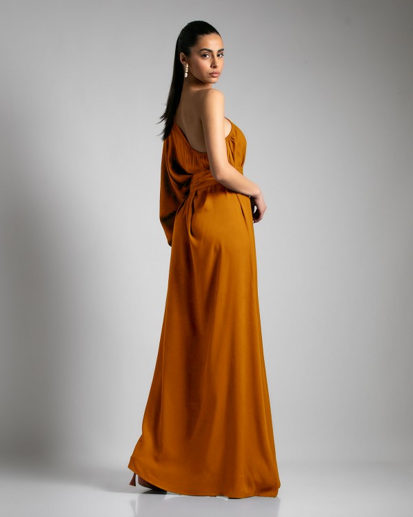 Φόρεμα maxi με ένα μανίκι και άνοιγμα στο πλάι Πορτοκαλί 