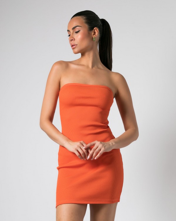 Φόρεμα mini στράπλες σε ριπ Πορτοκαλί 