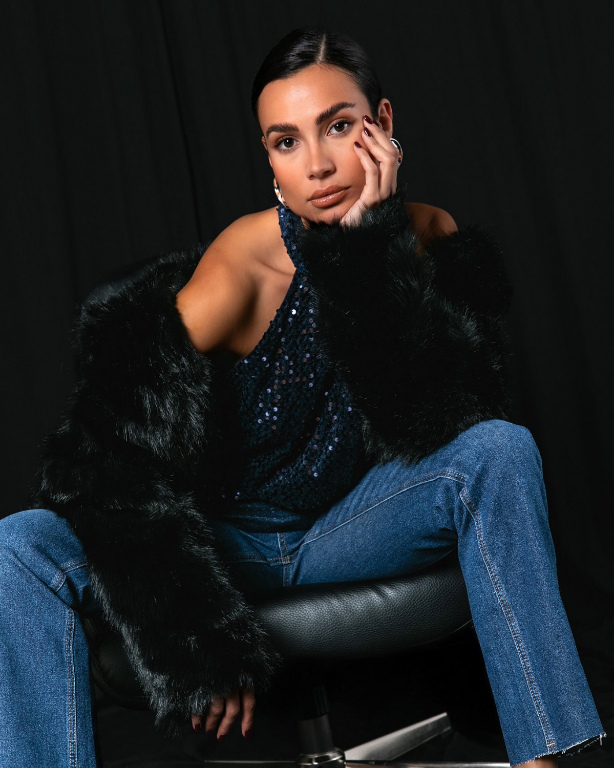 Φόρεμα mini αμάνικο με παγιέτες Navy