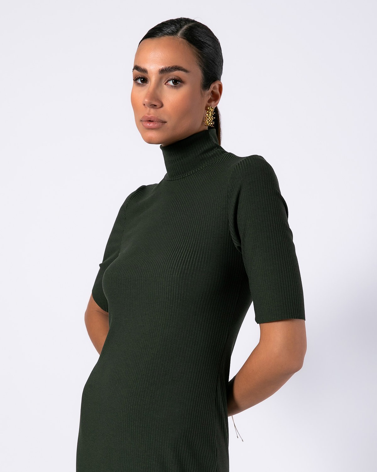 Φόρεμα maxi κοντομάνικο ζιβάγκο σε ελαστικό ριπ Army