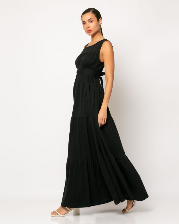 Φόρεμα maxi με βολάν Μαύρο