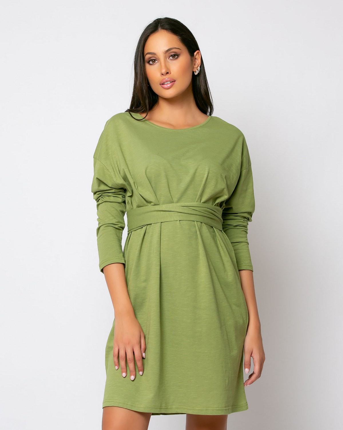 Φόρεμα βαμβακερό oversized Λαδί