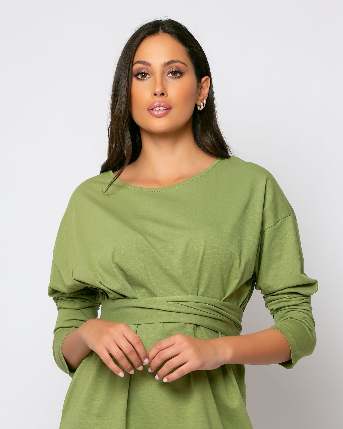 Φόρεμα βαμβακερό oversized Λαδί