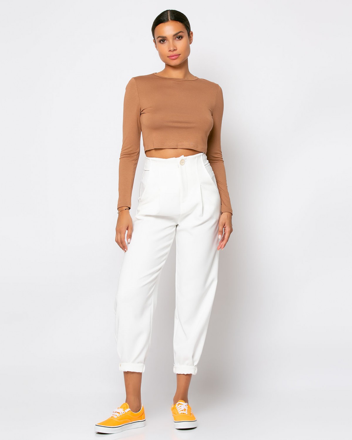 Παντελόνι ψηλόμεσο με κουφόπιετες Εκρού 