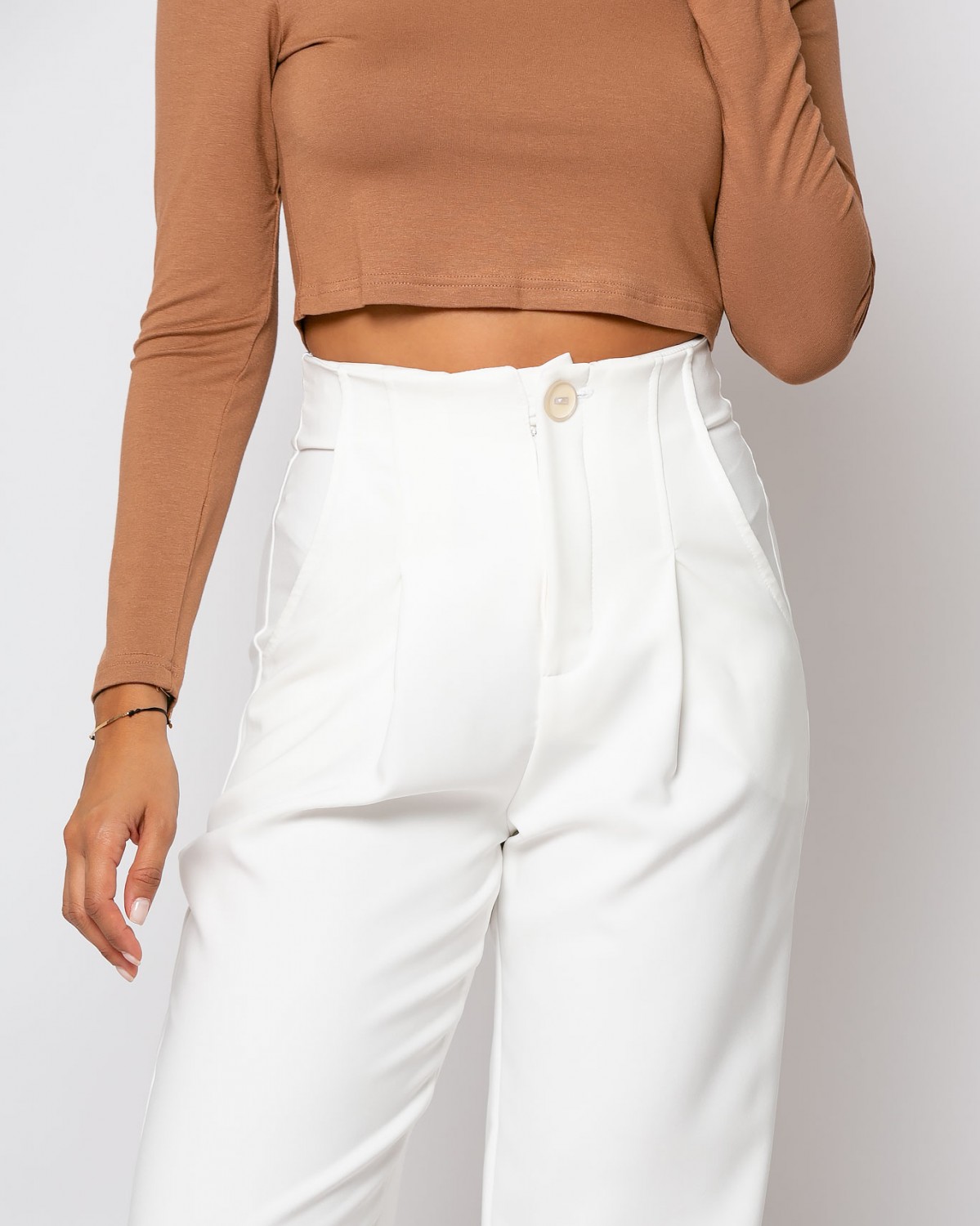 Παντελόνι ψηλόμεσο με κουφόπιετες Εκρού 