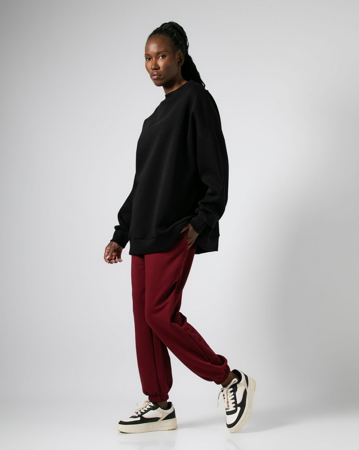 Φόρμα φούτερ αχνούδιαστο με λάστιχο στο τελείωμα Μπορντώ 