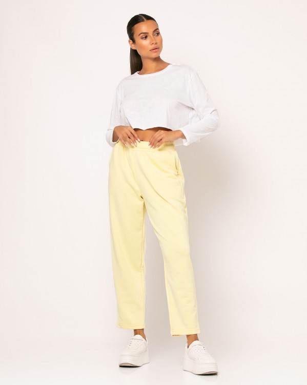 Παντελόνι φούτερ αχνούδιαστο με λάστιχο στην μέση Κίτρινο