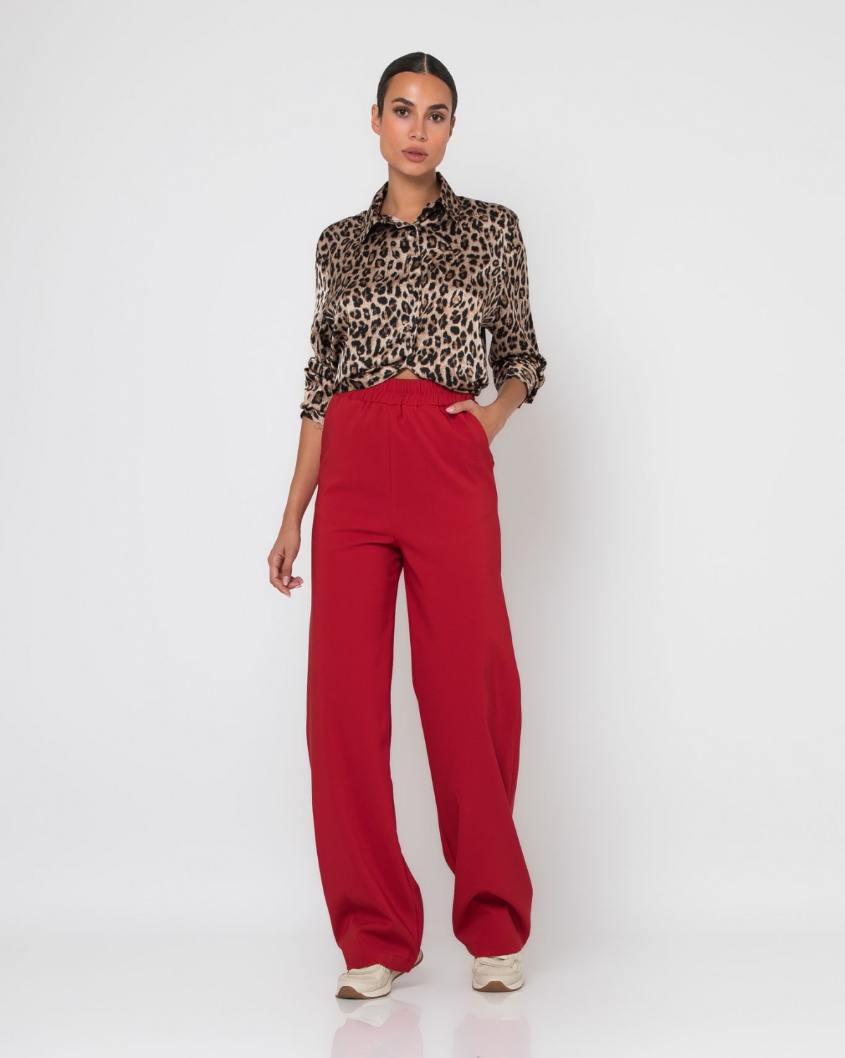 Παντελόνι ψηλόμεσο με ΄λάστιχο στην μέση Κόκκινο