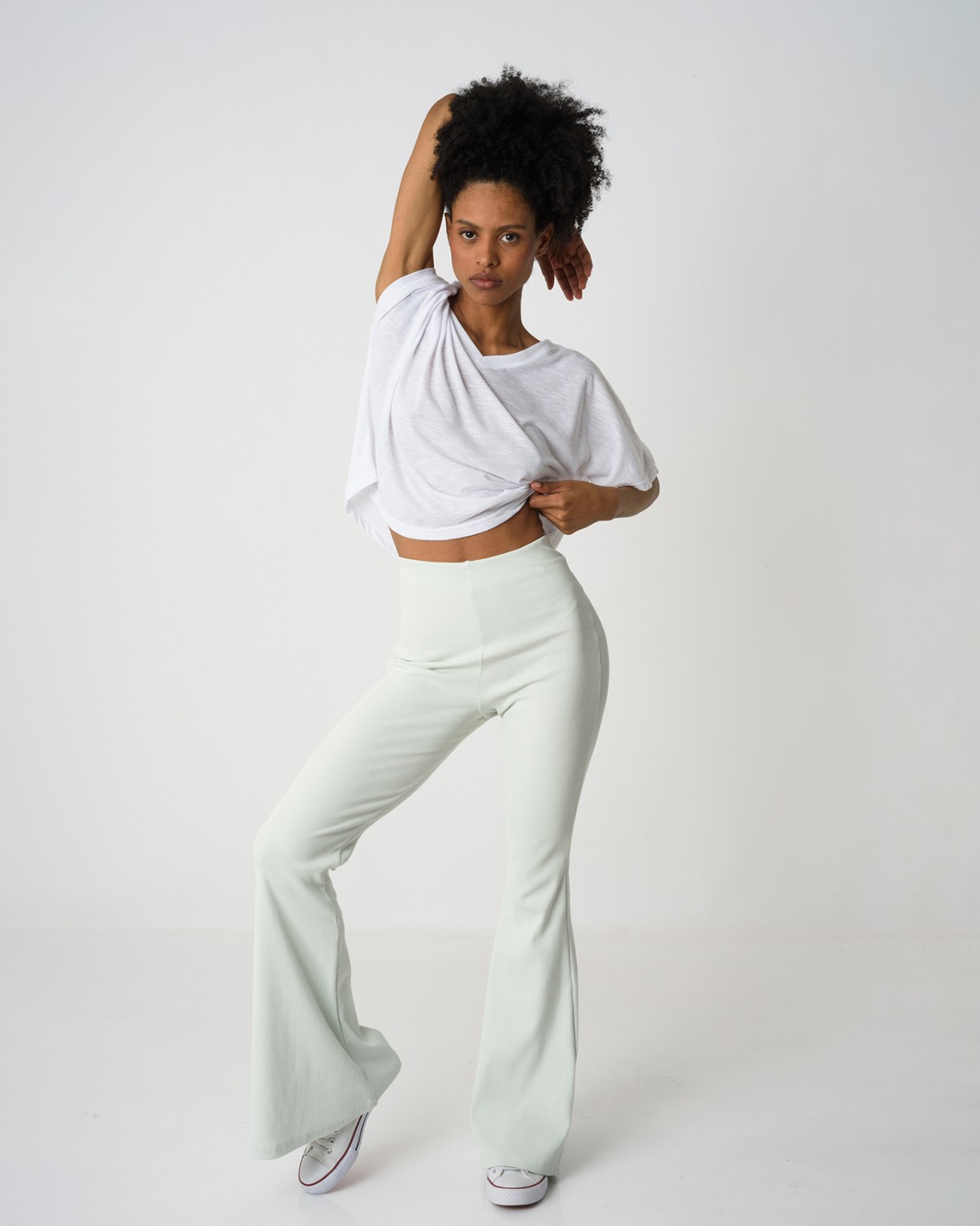 Παντελόνι ριπ ψηλόμεσο καμπάνα Light μέντα