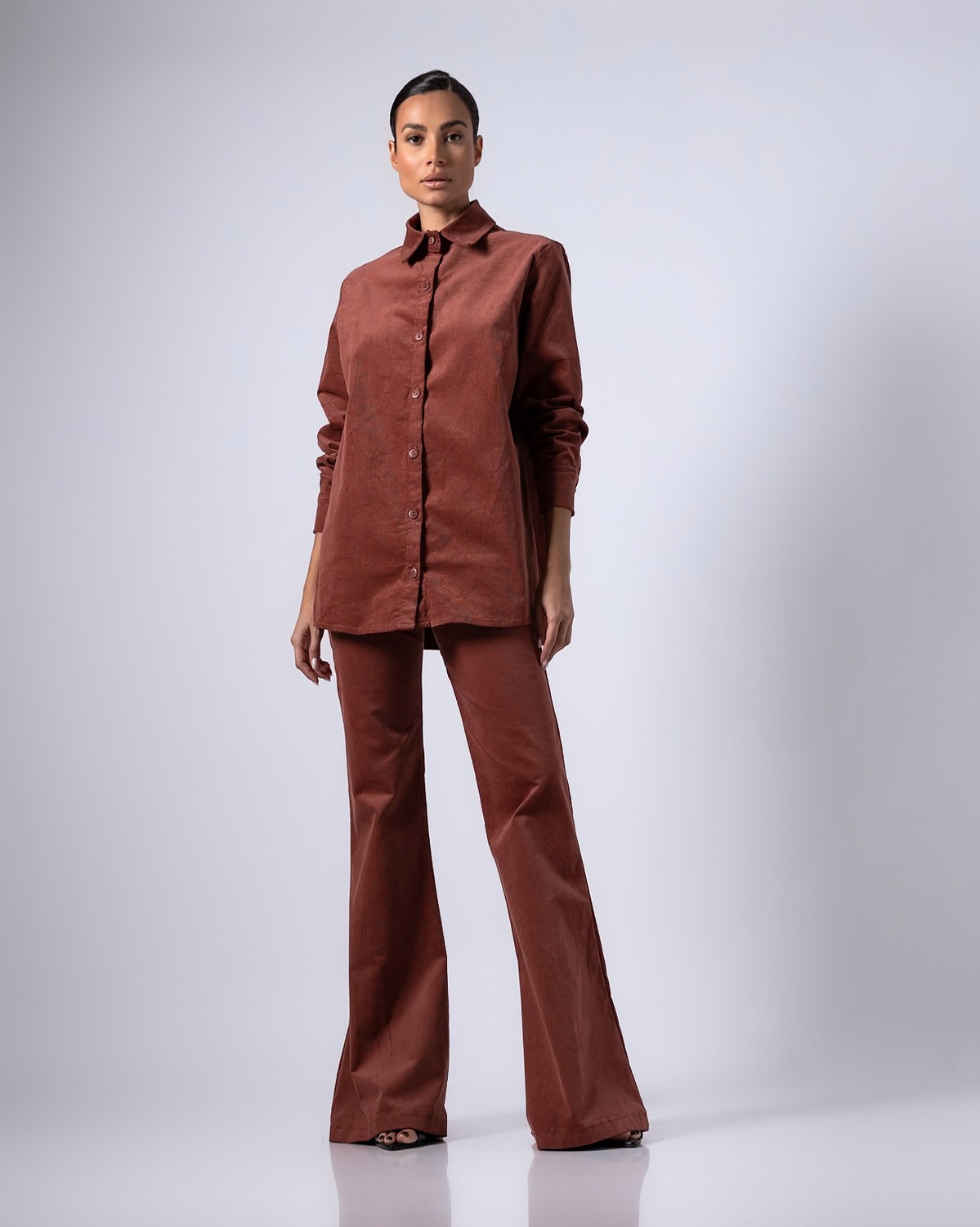 Παντελόνι ψηλόμεσο κοτλέ καμπάνα Peach