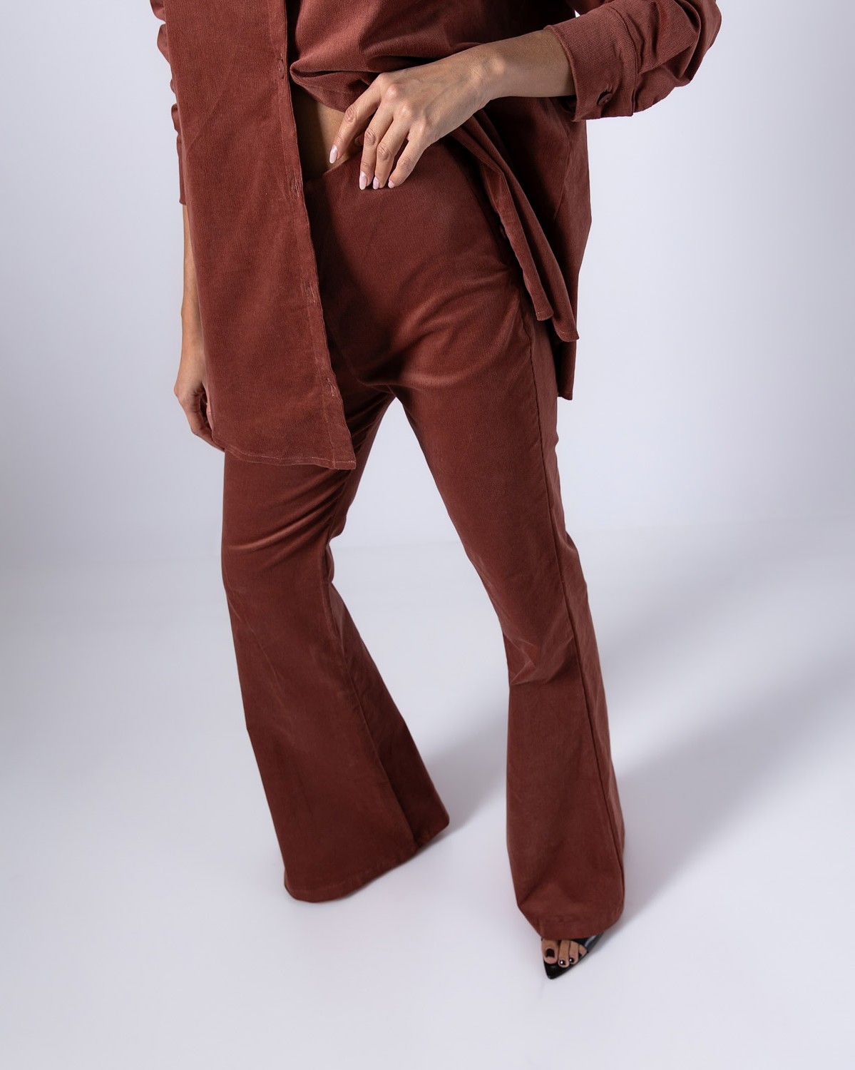 Παντελόνι ψηλόμεσο κοτλέ καμπάνα Peach