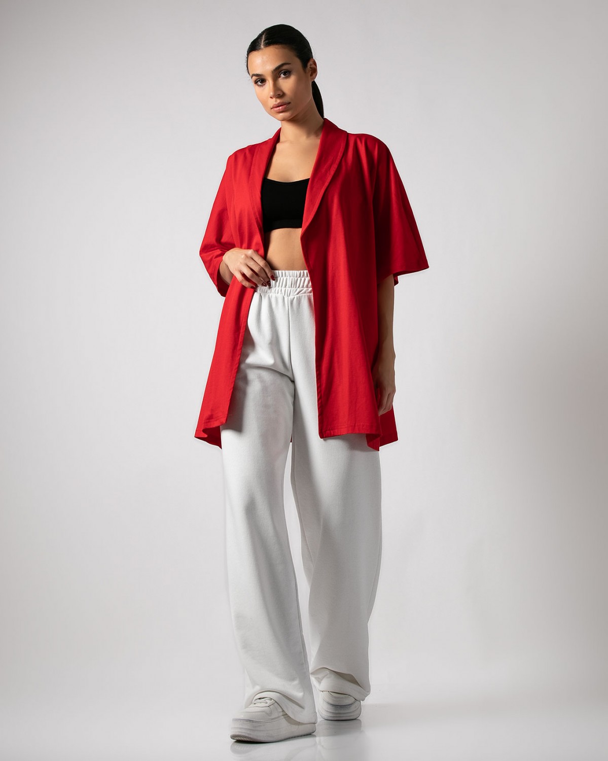 Ζακέτα βαμβακερή κοντομάνικη με πέτο Κόκκινο