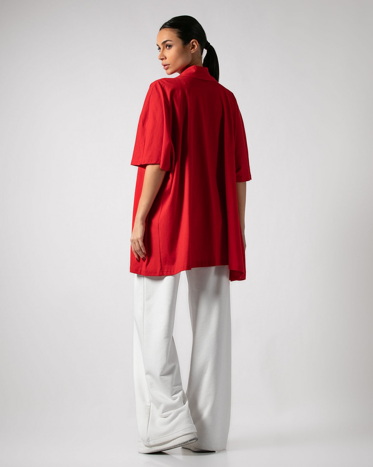 Ζακέτα βαμβακερή κοντομάνικη με πέτο Κόκκινο