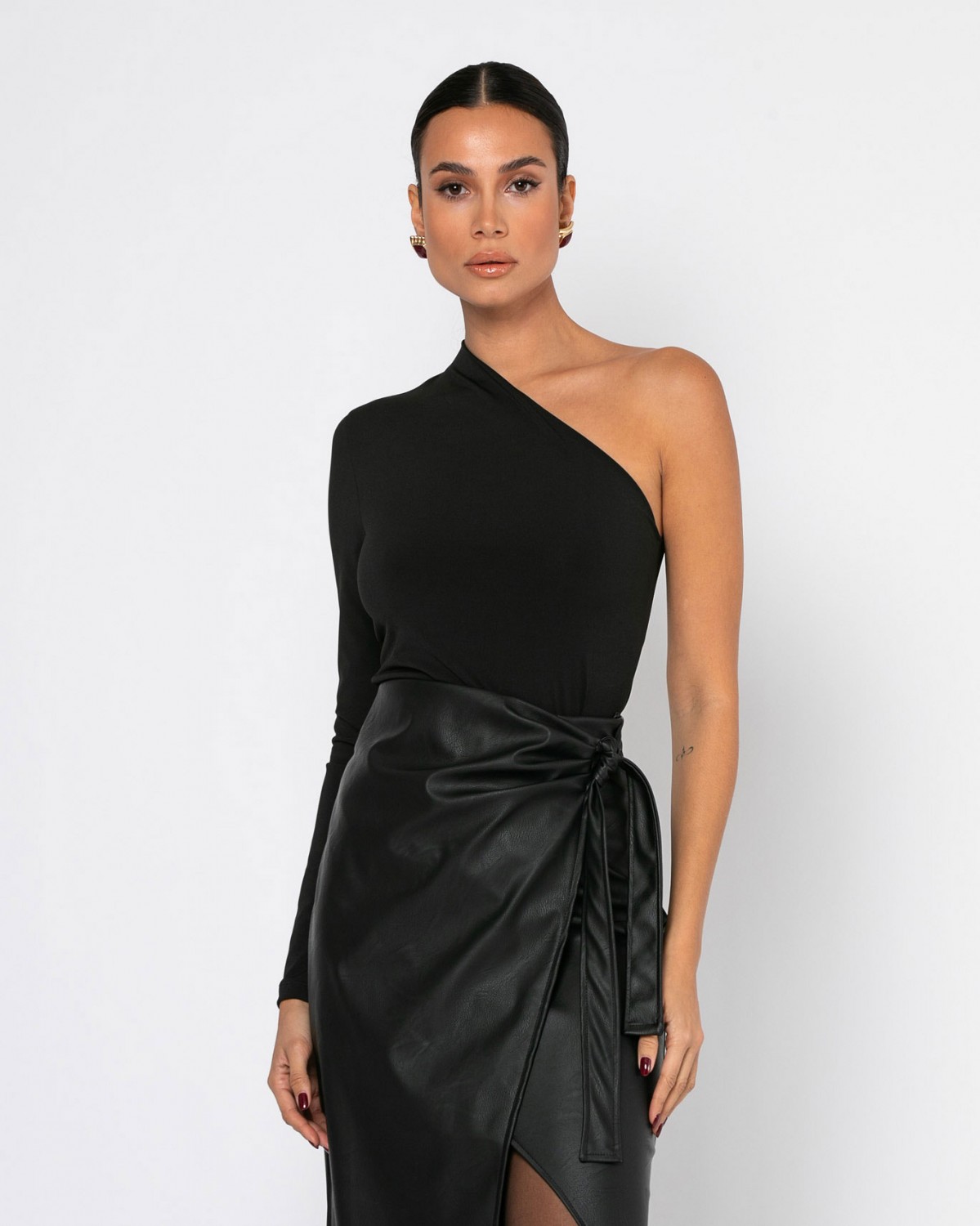 Φούστα midi δερματίνη φάκελος Μαύρο 