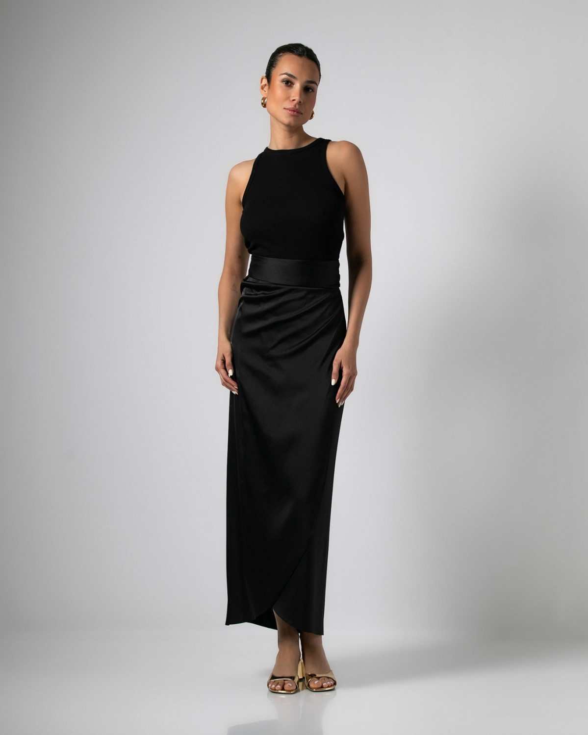 Φούστα maxi φάκελος σατέν Μαύρο 